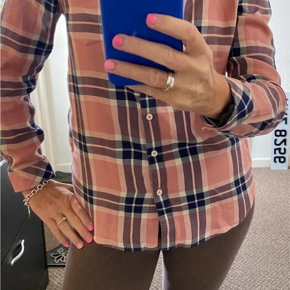 Plaid Button-Up Shirt in Pink and Blue